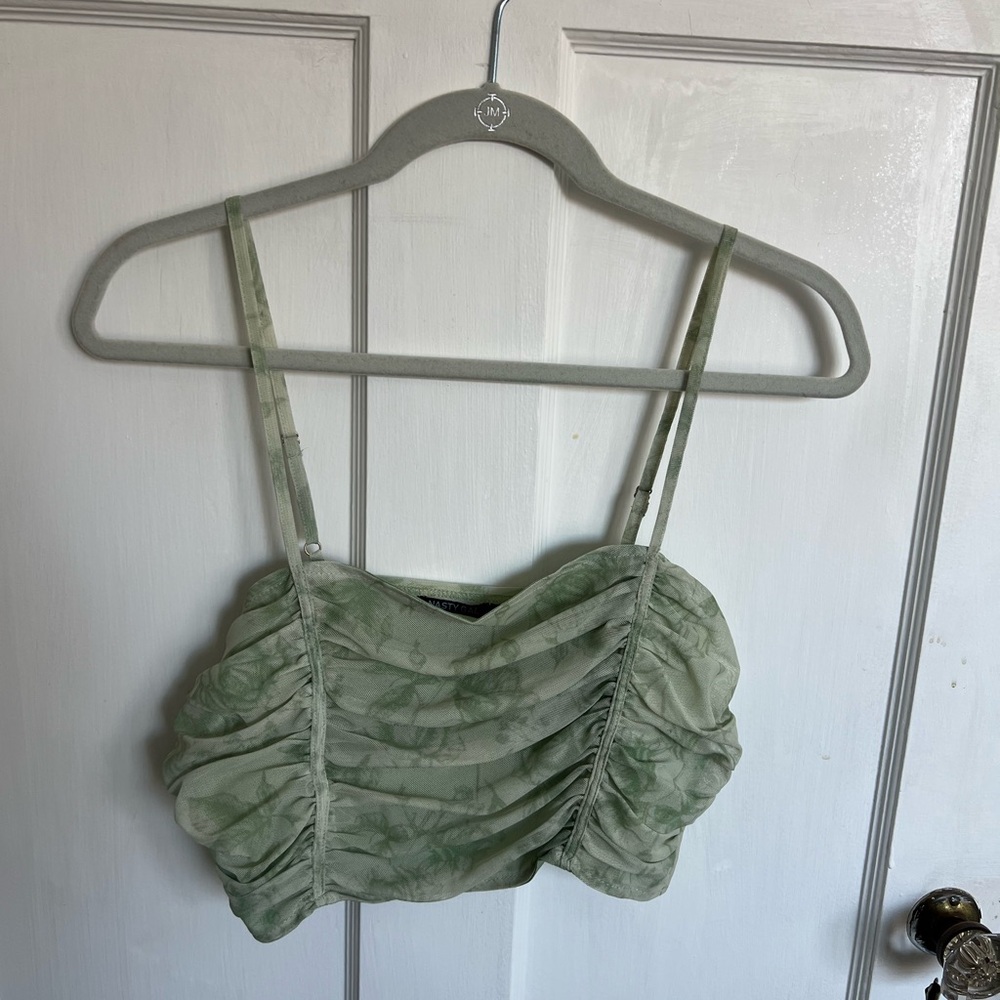 Nasty Gal Sage Green Ruched Crop Top